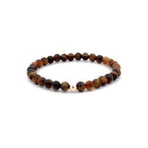 Tiger's Eye Gemstone Beaded Stretch Bracelet with 14K Gold Accent Bead Handmade